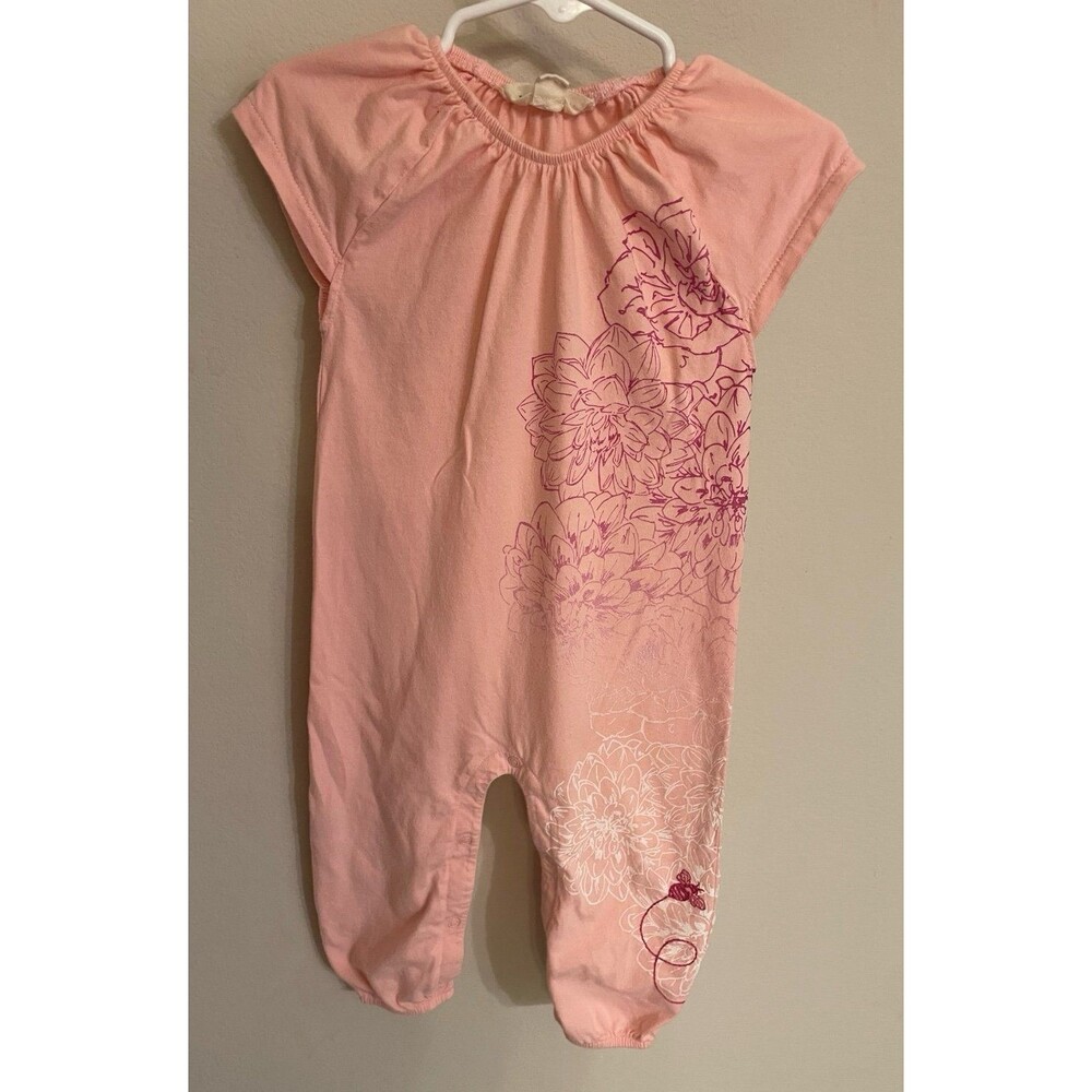 Pink Flowers Burt’s Bees Little Girl Toddler Outfit Romper, Size 18 months